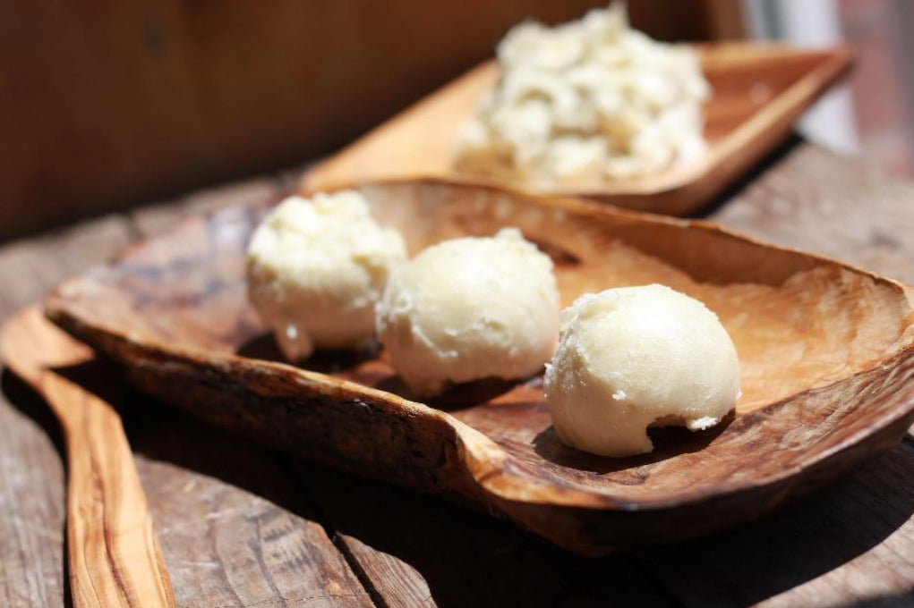 Raw, organic, fair trade, handcrafted shea butter balls